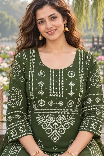 women ethnic motifs printed regular mirror work  cotton kurta with palazzos & with dupatta