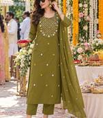 women ethnic motifs embroidered regular mirror work  cotton kurta with trousers & with