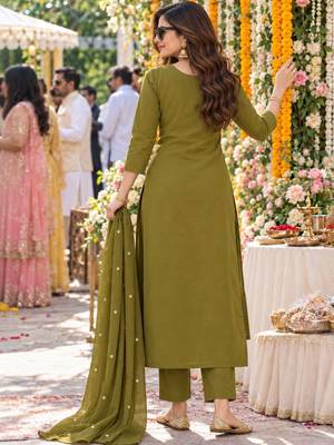 women ethnic motifs embroidered regular mirror work  cotton kurta with trousers & with 3
