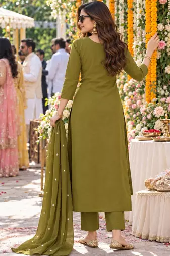 women ethnic motifs embroidered regular mirror work  cotton kurta with trousers & with