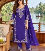 women ethnic motifs embroidered regular thread work  cotton kurta with trousers & with