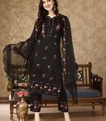 floral embroidered notch neck sequinned kurta with trousers and dupatta