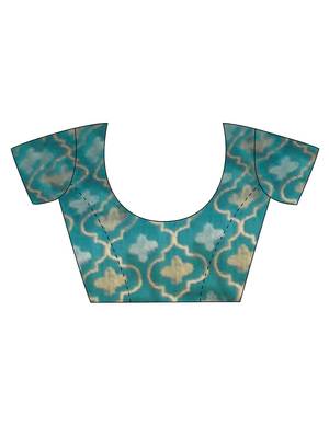 Teal woven design zari silk blend banarasi saree 5