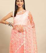 Peach bandhani organza saree