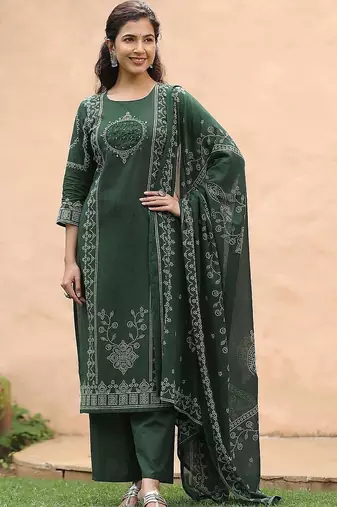 women ethnic motifs printed regular  cotton kurta with palazzos & with dupatta