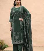 women ethnic motifs printed regular  cotton kurta with palazzos & with dupatta