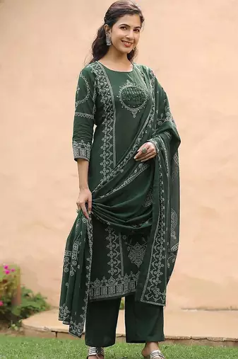 women ethnic motifs printed regular  cotton kurta with palazzos & with dupatta