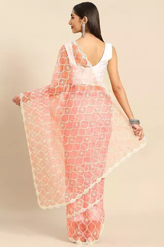 Peach bandhani organza saree