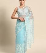 Turquoise organza bandhani saree