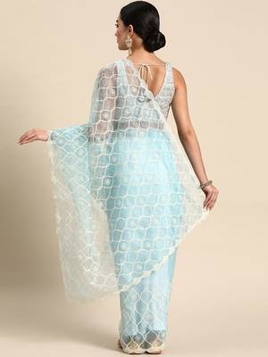 Turquoise organza bandhani saree 2