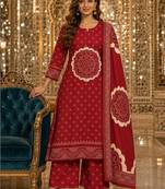 women ethnic motifs printed regular  cotton kurta with palazzos & with dupatta
