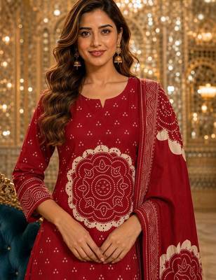 women ethnic motifs printed regular  cotton kurta with palazzos & with dupatta 2