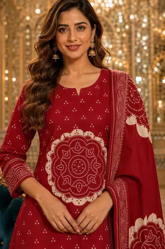women ethnic motifs printed regular  cotton kurta with palazzos & with dupatta