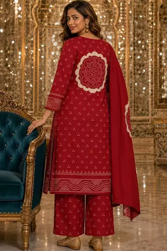 women ethnic motifs printed regular  cotton kurta with palazzos & with dupatta