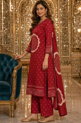 women ethnic motifs printed regular  cotton kurta with palazzos & with dupatta