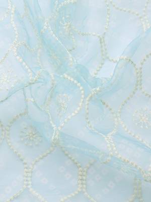 Turquoise organza bandhani saree 5