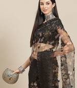 Black black floral organza saree