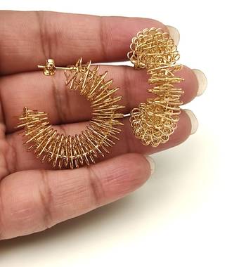 Anti-tarnish stud back closure, spiky wire design, statement hoops, women's jewellery. 4