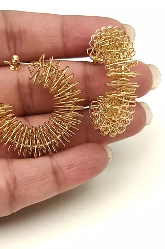 Anti-tarnish stud back closure, spiky wire design, statement hoops, women's jewellery.