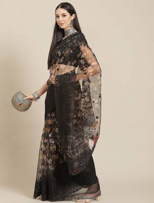 Black black floral organza saree 2