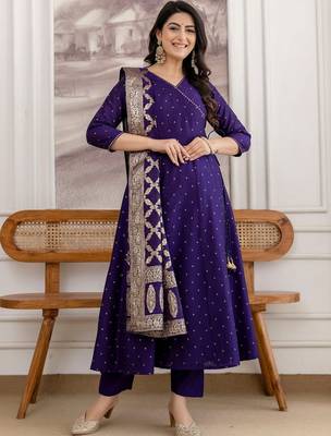 women ethnic motifs printed angrakha kurta with trousers & with dupatta 1