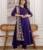 women ethnic motifs printed angrakha kurta with trousers & with dupatta