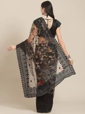 Black black floral organza saree 3