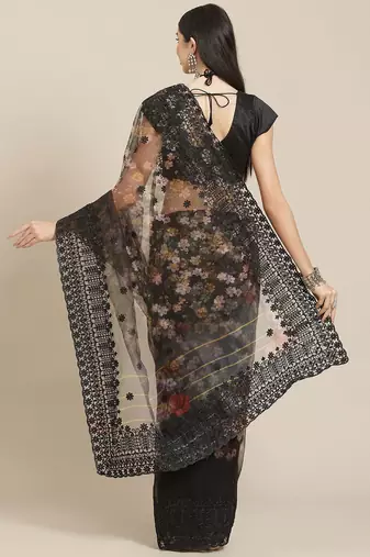 Black black floral organza saree