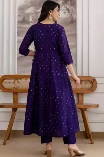 women ethnic motifs printed angrakha kurta with trousers & with dupatta