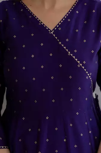 women ethnic motifs printed angrakha kurta with trousers & with dupatta