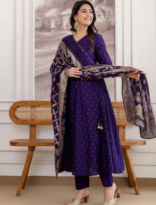 women ethnic motifs printed angrakha kurta with trousers & with dupatta 6