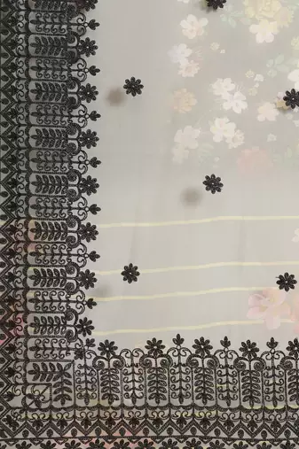 Black black floral organza saree