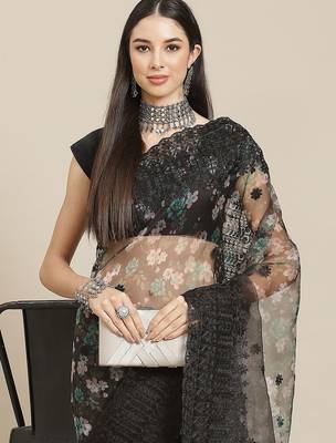 Black black floral organza saree 1