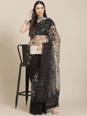 Black black floral organza saree 2