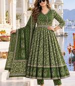 women ethnic motifs printed empire  cotton kurta with trousers & with dupatta