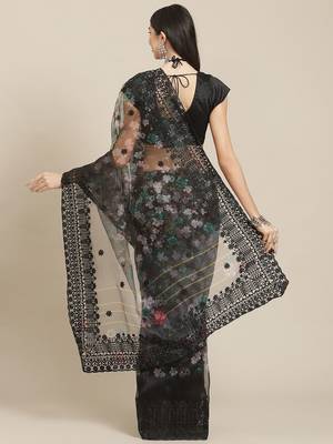 Black black floral organza saree 3