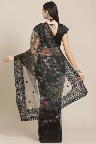 Black black floral organza saree