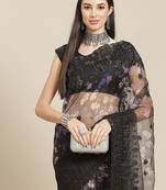 Black black floral organza saree