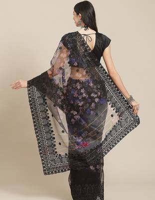 Black black floral organza saree 3