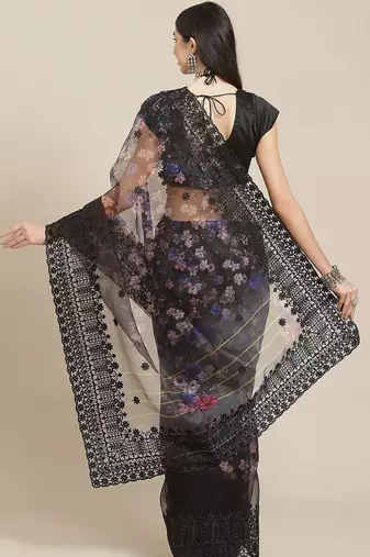 Black black floral organza saree