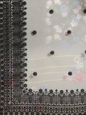 Black black floral organza saree 5