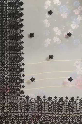 Black black floral organza saree