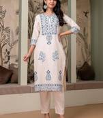 women ethnic motifs embroidered regular thread work  cotton kurta with trousers