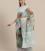 Sea green sea green & brown floral embroidered celebrity organza saree