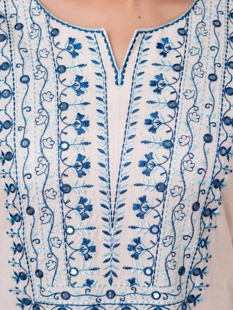 women ethnic motifs embroidered regular thread work  cotton kurta with trousers