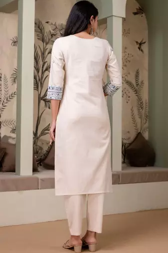 women ethnic motifs embroidered regular thread work  cotton kurta with trousers