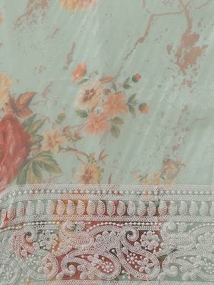 Sea green sea green & brown floral embroidered celebrity organza saree 3