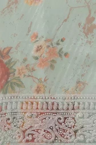 Sea green sea green & brown floral embroidered celebrity organza saree