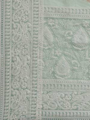 Sea green sea green & brown floral embroidered celebrity organza saree 4