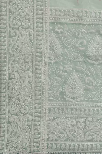 Sea green sea green & brown floral embroidered celebrity organza saree